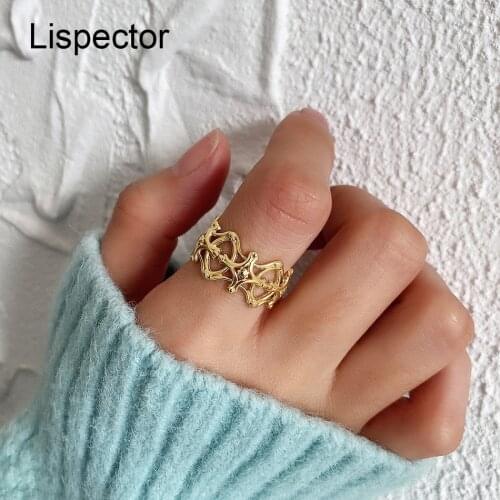 Lispector 925 Sterling Silver French Hollow Geometric Rings for Women Men 18K Gold Plating Chic Open Ring Unisex Jewelry Gifts