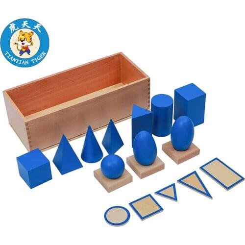 Montessori teaching aids wooden toys kindergarten childrens puzzle sensory series Geometric Solids with Stand, Bases, and Box