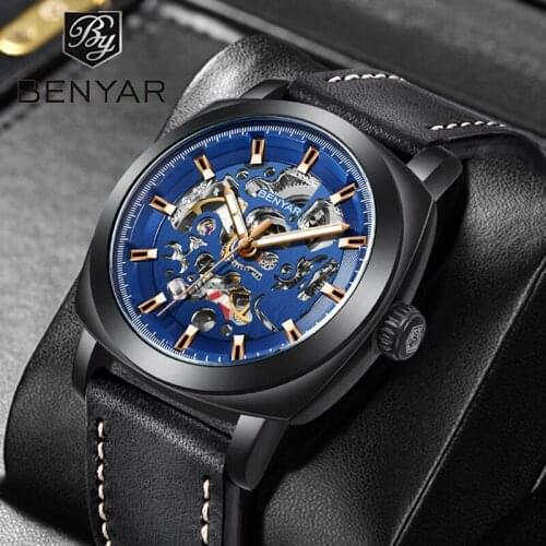 BENYAR Top Luxury Brand Automatic Mechanical Wristwatch Men 2021 New Business Fashion Leather Strap Waterproof Wristwatches Men