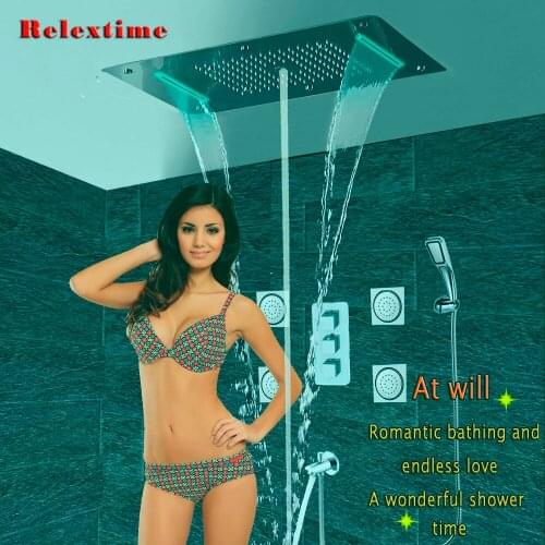 Bathroom Shower Set Accessories Faucet Panel Tap Thermostatic Mixer LED Ceiling Shower Head Rain Waterfall Bubble Shower CS5422