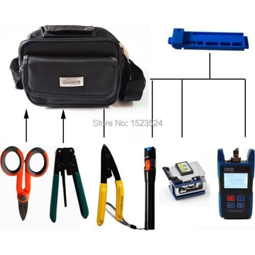 8pcs/set FTTH Assembly Optical Fiber Termination Tool Kit with Fiber Cleaver Optical Power Meter and Visual Fault Locator 10mw