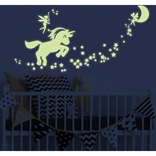 Unicorn Wall Decals Glow in The Dark Unicorn Stars Fairytale Fairy Wall Stickers for DIY Kids Girls Bedroom Home Nursery Room