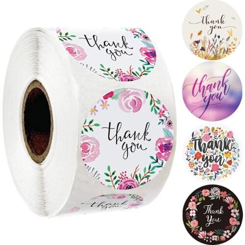 100-500Pcs Flower Thank You Stickers Seal Labels Round Floral Sticker Wedding Party Envelope Gift Decoration Stationery Stickers