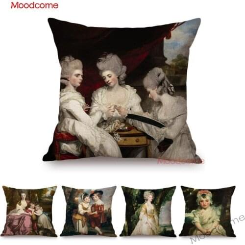 British Joshua Reynolds Famous Oil Painting Rococo Luxury Royal Lady Duchess Princess Decorative Pillow Cover Linen Cushion Case