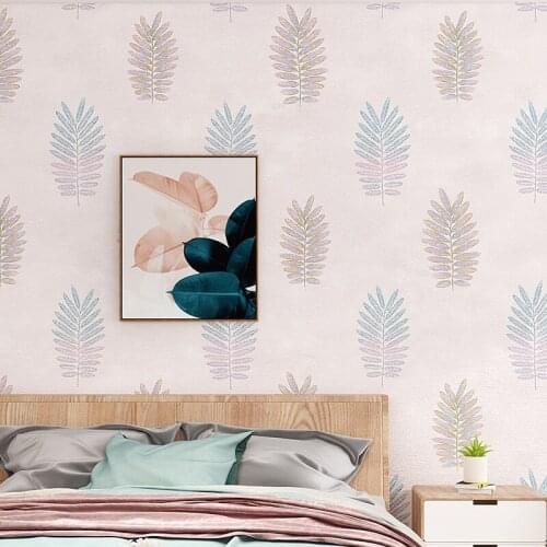 Nordic Leaf Pattern Wall Papers Bedroom Living Room Wallpaper Home Decor Light Blue Pink Yellow Non Woven Wall Mural