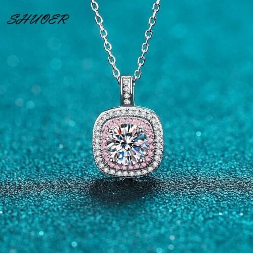 925 Sterling Silver Brilliant Cut 1 Carat Pass Diamond Tester D Color Moissanite Pink Square Circle Cushion Pendant Necklace