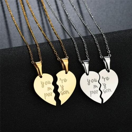 You are My Person Two Halves Heart Necklace Pendant Couple Choker Jewelry For Lovers Gold Color Heart Shaped Necklaces Women