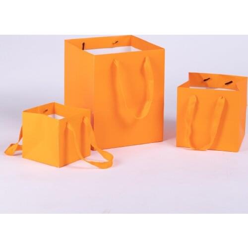 Orange 3sizes 12x12x12cm/16x16x16cm/20x20x25cm Gift Bags With Handles Paper Party Favor Bag Present Packaging Cases Containers