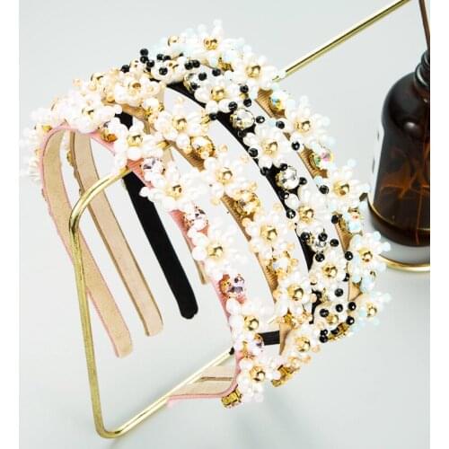 Handmade Rhinestone Pearl Flower Headbands Shiny Crystal Beads Party Hair Accessories Bridal Wedding Hair Accessories Headdress