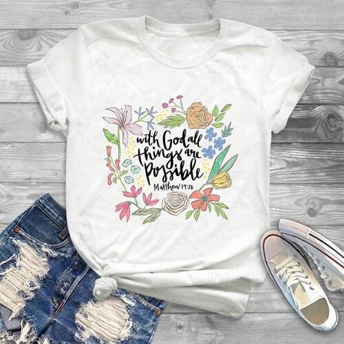 With God All Things Are Possible Shirt Faith Quotes and Sayings Christian Summer Short Sleeve Shirt 100% Cotton Material