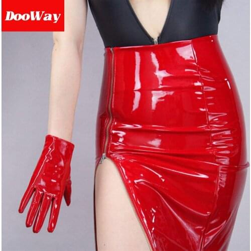 DooWay Sexy Women Shine Red Gloves Faux Patent Leather Wet Look Cosplay Costume Wedding Party Lady Gloves (Red 21cm)
