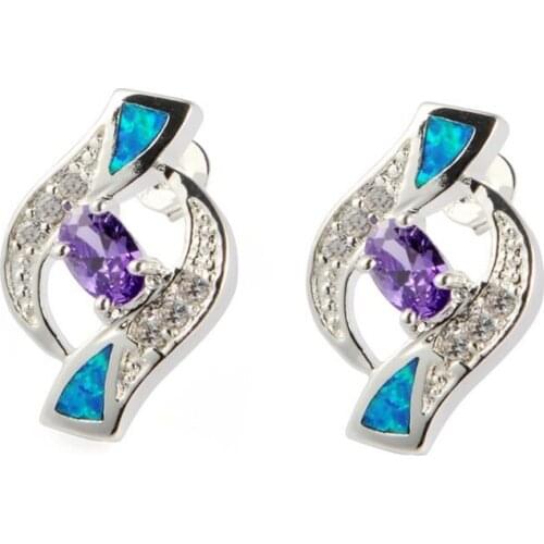 SHUNXUNZE Engagement Wedding Stud earrings Jewelry & Accessories for women Purple Cubic Zirconia blue opal Rhodium Plated R4099