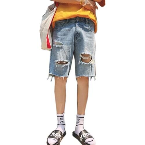 Hong Kong Style Korean New Fashion Mens Ripped Short Jeans Brand Clothing Bermuda Summer Cotton Shorts Men Ripped Denim Shorts