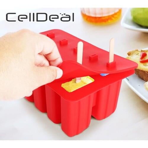 4/10 Cavity Silicone Popsicle Ice Cream Mold with Cover DIY Homemade Fruit Juice Ice Cube Tray Maker Kitchen Tools Accessories