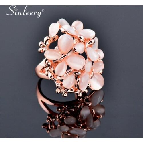 SINLEERY Luxurious Beige Opal Butterfly Big Rings Size 6 7 8 9 10 For Women Wedding Party Jewelry Christmas Gifts JZ196 SSA