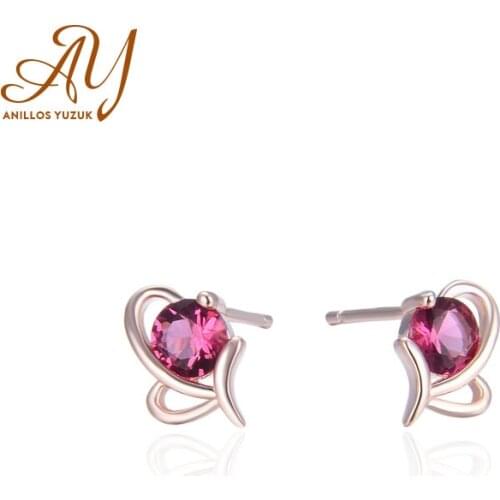 Anillos Yuzuk 925 Sterling Silver Classic Clear Cubic Zircon Rose Gold With Ruby Stud Earring For Women Sterling Silver Jewelry
