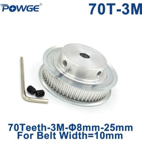 POWGE Arc Tooth 70 Teeth 3M Synchronous Pulley Bore 8/10/12/14/15/16/19/20/22/25mm for Width 10mm HTD3M Timing belt 70Teeth 70T