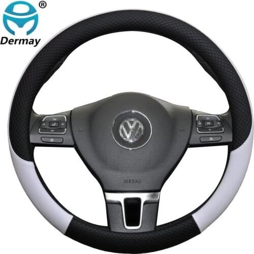 100% DERMAY Brand Leather Car Steering wheel Cover Anti-Slip for Volkswagen VW Polo gti 6r Sedan Auto interior Accessories