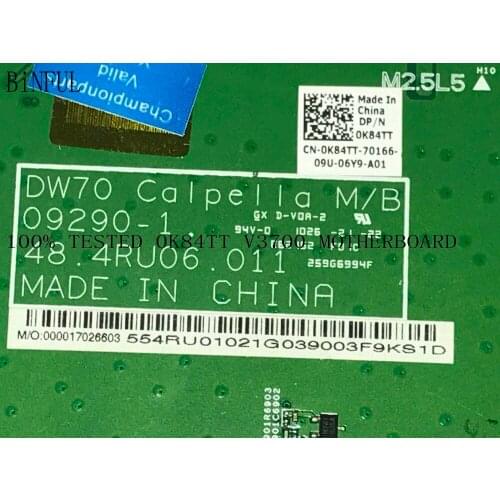 BiNFUL 100% TESTED 09290-1 48.4RU06.011 0K84TT LAPTOP MOTHERBOARD FOR DELL VOSTRO 3700 NOTEBOOK FIT I7 CPU WITH VIDEO CARD