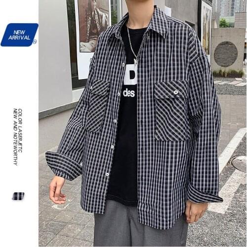 2020 Mens Fashion Lattice Printing Hawaiian Shirt Large Pocket Trendy Clothes Camisa Social Masculina Streetwear Shirt M-5XL