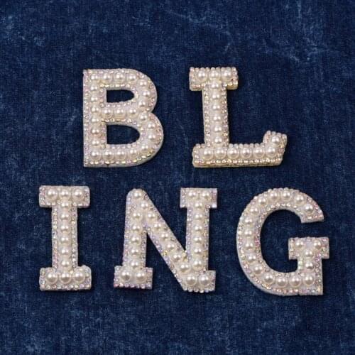 26 Letter Patches AB Color Imitation Diamond Pearl No Adhesive Alphabet Cloth Stickers Glue On Cloth For DIY Garment A89