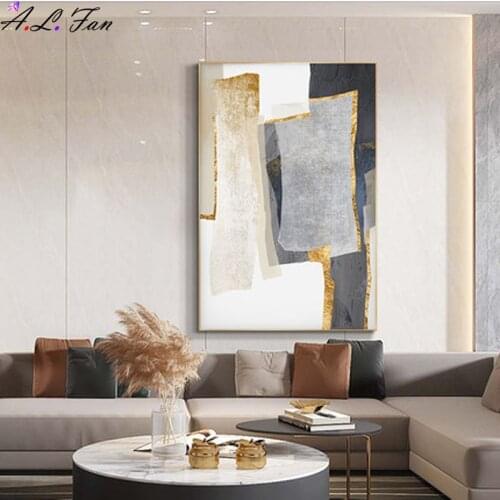 Gold leaf abstract decorative painting Modern minimalist vertical version living room sofa background wall painting art