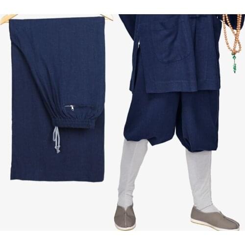 Unisex red/gray all season high quality cotton&linen buddha shaolin monk kung fu pants buddhist zen lay meditation trousers