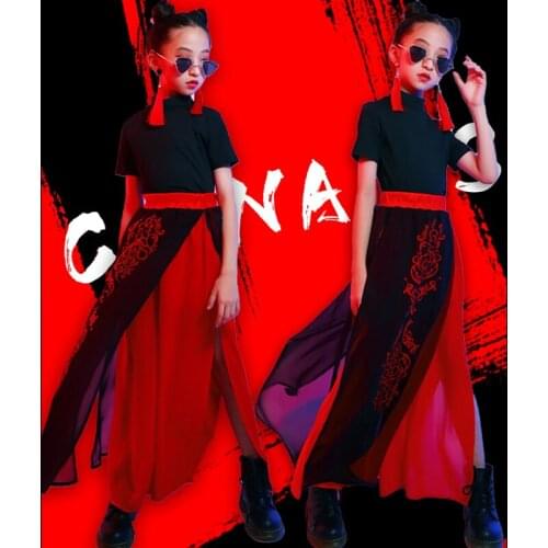 Childrens National Tide Martial A style Performance Costume long-sleeved Suit Boys Giirls Ancient Style Birthday Party Costume