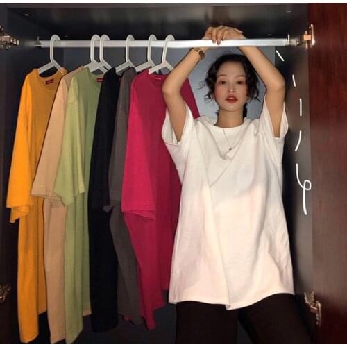 Oversize Tee Shirt 7 Solid Color Basic T-shirts Women Casual Harajuku Summer new long Tops Korean Hipster White T Shirt D1