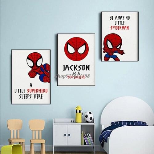 Canvas Painting Disney Classic Marvel Cartoon Spiderman Superhero Prints Wall Art Posters Picture for Boy Living Room Home Decor