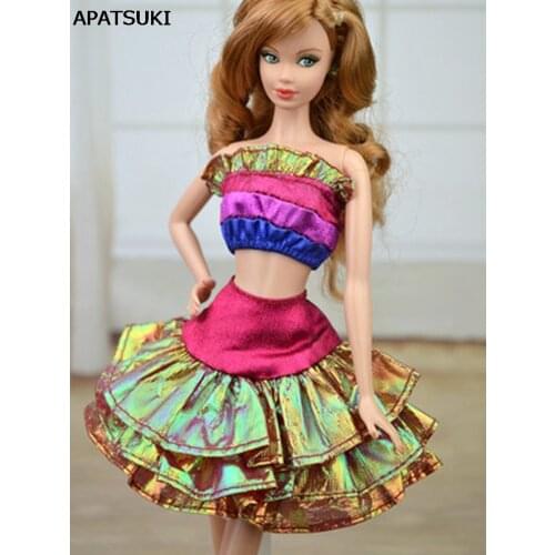 High Quality Handmade Off Shoulder Doll Dress Short Dress For Barbie Dreamhouse Colorful Clothes For 1/6 Dolls
