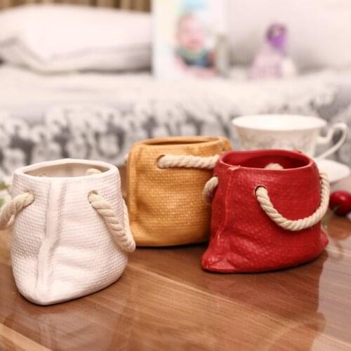 Creative Succulent Ceramic Flowers Pots, Artificial Plants, Imitation Linen Pockets, Flower Pots 12.5*8cm