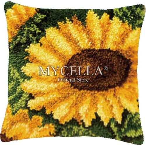 Latch Hook Flower sunflower Cushion Cover Printed Color Canvas Crocheting Arts & Crafts Pillow Case Sofa Pillows Home Decor