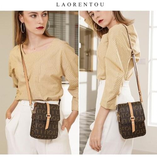 LAORENTOU Ladies Printing Small Phone Bag PVC Leather Mini Purse Retro Party Crossbody Bag Women Mini Classical Messenger Bag
