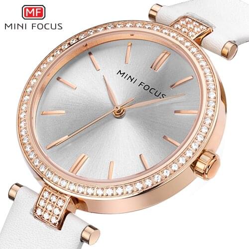 MINI FOCUS Luxury Women Watch Fashion Ladies Crystal Diamond Dress Wristwatch Leather Belt Waterproof Watches Relogio Feminino