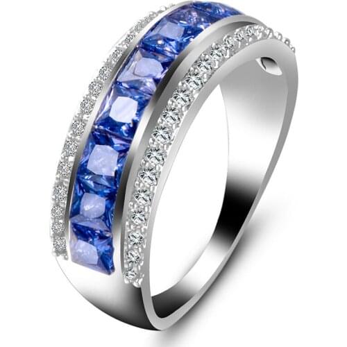Fashion blue cubic zirconia crystal rings for women argollas de matrimonio bijoux luxe argollas de matrimonio accesorios mujer