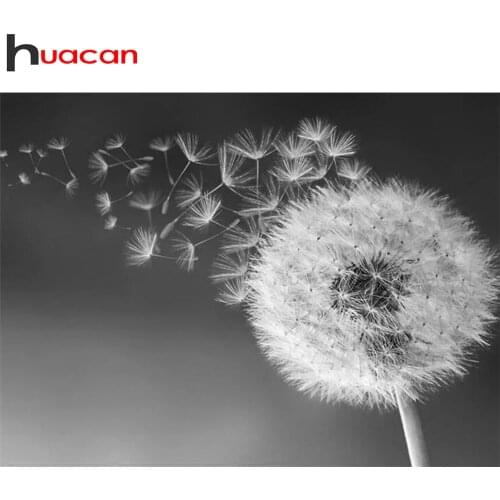 Huacan Diamond Mosaic Set For Embroidery Cross Dandelion 5D Diamond Art Painting Black And White Landscape Home Decoration