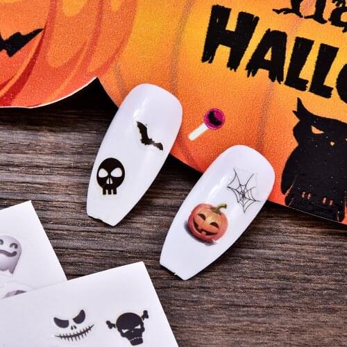 1 Sheet Pumpkin Decals For Nail Art Decoration Halloween Series Self Adhesive Nail Sticker Lantern Skeleton Spider Vampire Tools