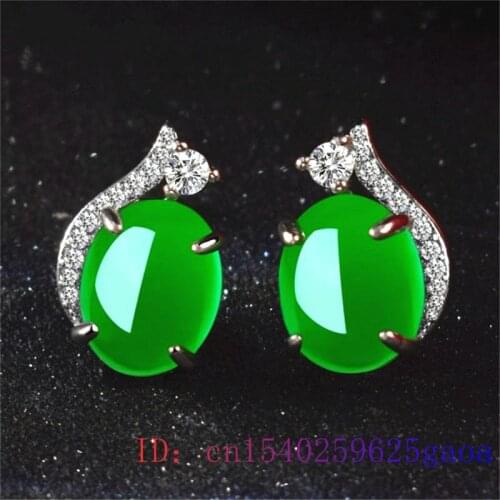 Jade Ear studs Jewelry Amulet Gifts Green Women Natural Chalcedony Earring Fashion 925 Silver