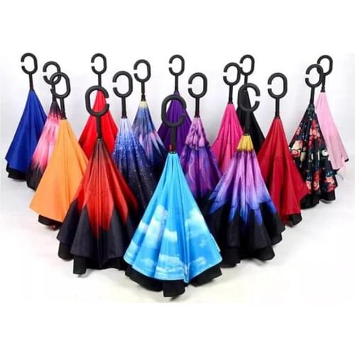 2017 New C Handle Inverted Umbrellas 46 colors Non Automatic Protection Sunny Umbrella Paraguas Rain Reverse Umbrella Special De