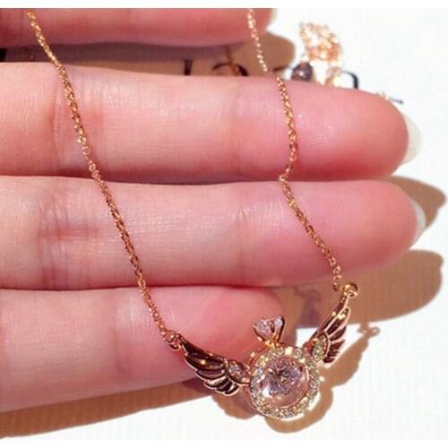 New Fashion Angel Wing Pendant Necklace Eco-Friendly Material Alloy Beads Boho Chain Women Jewelry Gifts