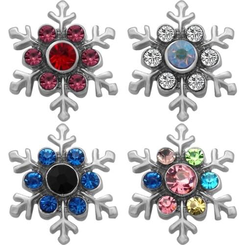 PL0132 New Beauty Winter Snowflake Crystal rhinestone 4 colors 18MM snap buttons colorful fit DIY snap jewelry Christmas