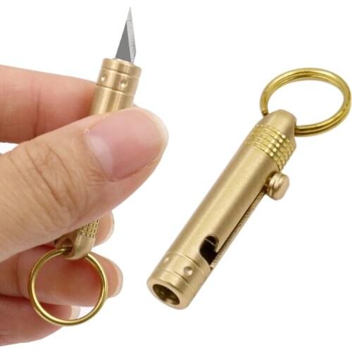Mini Portable Tool Knife Office Stationery Cutting Supplies Brass Handle with a Retractable Blade