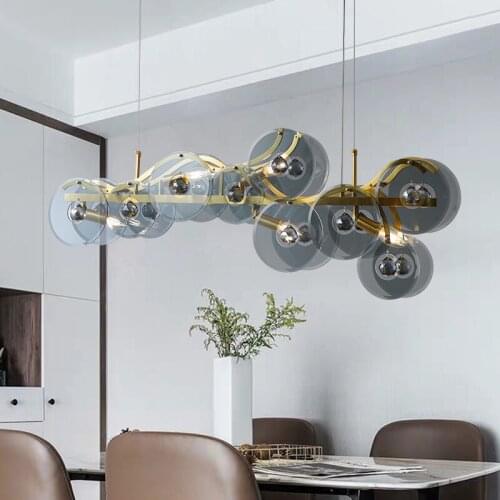 Luxury Living Room Chandelier Kitchen Restaurant Creative Home Decor Fixtures Postmodern Bar Bedroom Gray Glass LED Hanging Lamp