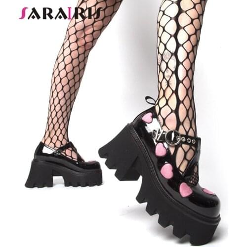SaraIris Mixed Color Buckle Platform Shallow Punk Pumps Women High Heel Casual Cosplay Pumps Ladies Shoes
