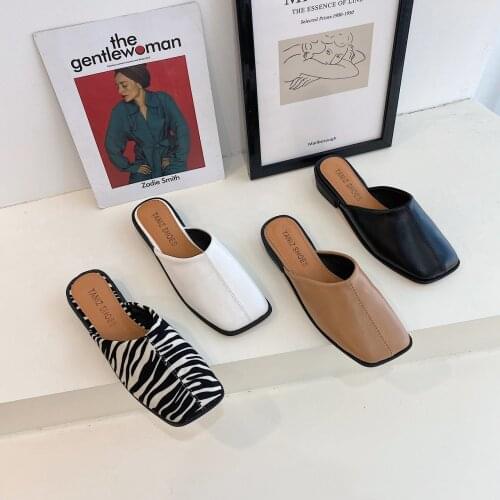 Spring Summer New Fashion Womens Lazy Toe Slipper Low Outdoor Muller Sandals Ladies Square Head Slides Women Shoes