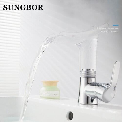 New Wine Glass style waterfall Modern Bathroom Basin Faucet Brass Hot and Cold Bathroom Sink Mixer Taps Faucet Crane AL-7305
