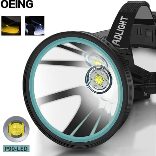 Super Bright XHP90LED Headlight With Infrared Sensor Switch 3 Lighting Modes USB Rechargeable Battery Display 3*18650 Battery