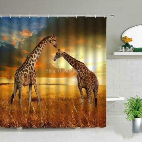 African Animal Giraffe Pattern Shower Curtain 3d Printed Bathroom Bathtub Decor Gift Waterproof Curtains Custom Decor Home