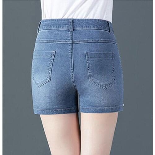 Womens Sexy Super Shorts Summer Fashion Denim Cotton Button Splicing Beading Ladies Skinny Shorts Jeans